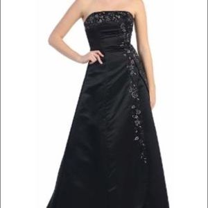 Black strapless beaded formal dress